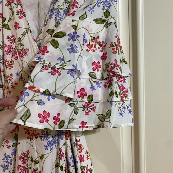 Calvin Klein Floral Wrap Dress with Ruffle Sleeves, Cottage Core Romantic - Picture 3 of 6